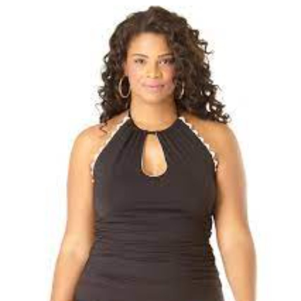 Anne Cole Tankini Sz 22W Black Keyhole Ric-Rac 222A